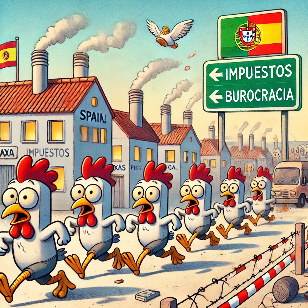 A humorous illustration of small businesses like escaping chickens.  en España el proceso de creación de una empresa puede extenderse entre cuatro y cinco meses